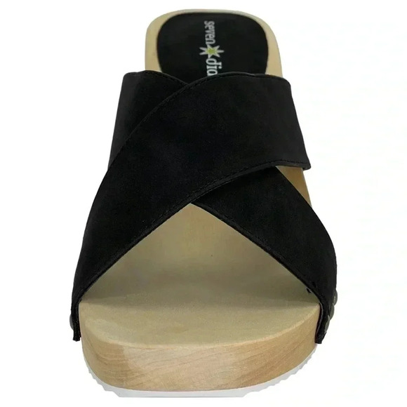 Seven Dials Malta Black Faux Leather Wooden Platform Womens Sandals Size 7.5M - Picture 5 of 11